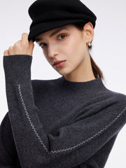 100% Wool Stitch Trim Women Sweater