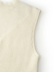 Patchwork Mock Neck Women Knitted Tank Top