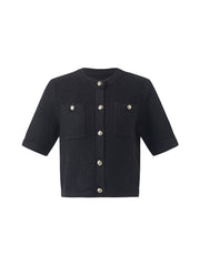 Openwork Round Neck Knitted Women Cardigan