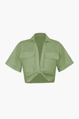 Basic Flap Pocket Twist Hem Shirt