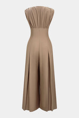 V-Neck Ruched Sleeveless Jumpsuit
