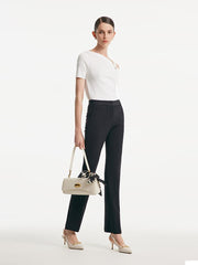 White Acetate One Shoulder Women Knit Top