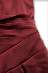 Vintage-Inspired Satin Midi Dress With Draped Collar