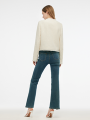 Tweed Collarless Women Crop Jacket