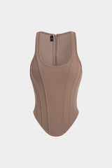 Zipper Tie-Up Corset Waist Tank Top