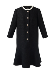 Tweed A-Line Ruffle Collared Women Midi Dress