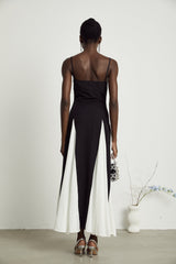 Sofie contrast-color pleated maxi dress