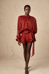 Eugénie Red Fully Pleated Ruffled Mini Dress