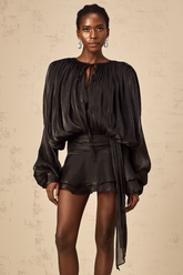 EugΓ©nie Black Fully Pleated Ruffled Mini Dress