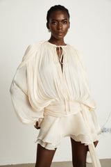 Eugénie Neutral Fully Pleated Ruffled Mini Dress