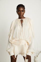 EugΓ©nie Neutral Fully Pleated Ruffled Mini Dress