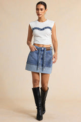 Denim Braided Belted Pocket Skirt