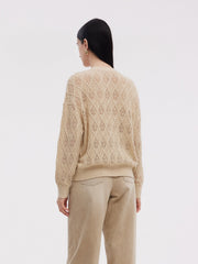 Wool Blend Sequins Women Openwork Sweater