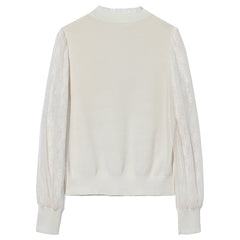 Tencel Patchwork Lantern Sleeve Women Sweater
