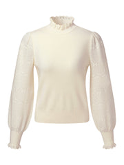 Tencel Wool Blend Ruffle Neck Women Sweater