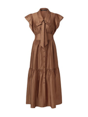 Tencel Blend Women Ruffle Cap Sleeve Maxi Dress With Sash