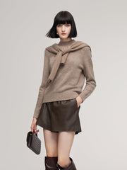 Wool Jacquard Mock Neck Women Sweater
