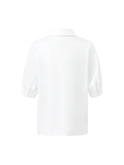Puff Sleeves V-Neck Women Shirt With Silk Scarf