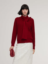 Wool Blend V-Neck Women Sweater With Detachable Scarf