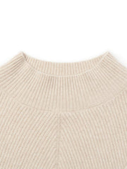 Beige Pure Cashmere Mock Neck Women Sweater