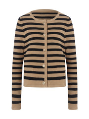 Button Up Woolen Striped Lady Cardigan