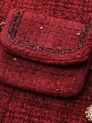 Single-Breasted Tweed Women Coat With Waist Pack