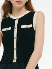 Lyocell Contrast Trim Patchwork Women Vest Midi Dress