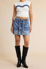 Denim Braided Belted Pocket Skirt