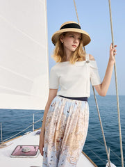 White Acetate One Shoulder Women Knit Top
