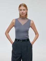 Patchwork Mock Neck Women Knitted Tank Top