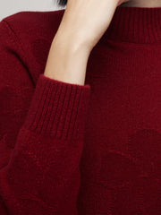 Wool Jacquard Mock Neck Women Sweater