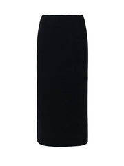Black Straight Knitted Slit Women Skirt