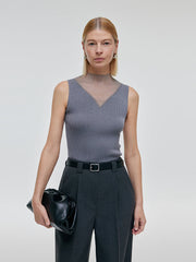Patchwork Mock Neck Women Knitted Tank Top