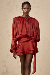 EugΓ©nie Red Fully Pleated Ruffled Mini Dress