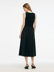 Lyocell Contrast Trim Patchwork Women Vest Midi Dress