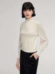 Tencel Wool Blend Ruffle Neck Women Sweater