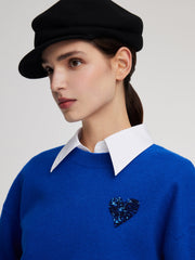 100% Wool Sequined Heart Unisex Sweater