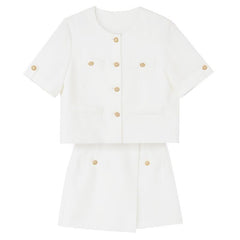 White Acetate Blazer And Shorts Two-Piece Suit