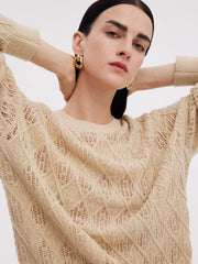 Wool Blend Sequins Women Openwork Sweater