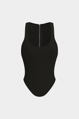 Zipper Tie-Up Corset Waist Tank Top