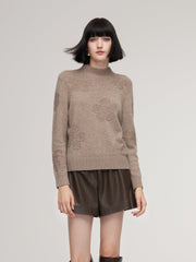 Wool Jacquard Mock Neck Women Sweater