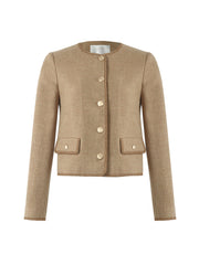 Washable Wool Round Neck Single-Breasted Women Jacket