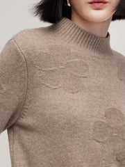 Wool Jacquard Mock Neck Women Sweater