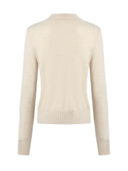 Beige Pure Cashmere Mock Neck Women Sweater