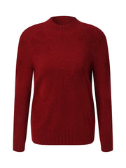 Wool Jacquard Mock Neck Women Sweater
