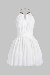 Metallic V-Neck Crossed Backless Sleeveless Mini Dress