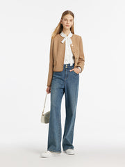 Washable Wool Round Neck Single-Breasted Women Jacket
