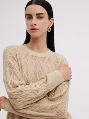 Wool Blend Sequins Women Openwork Sweater