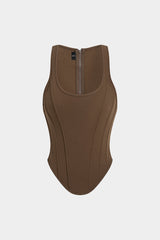 Zipper Tie-Up Corset Waist Tank Top