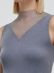 Patchwork Mock Neck Women Knitted Tank Top